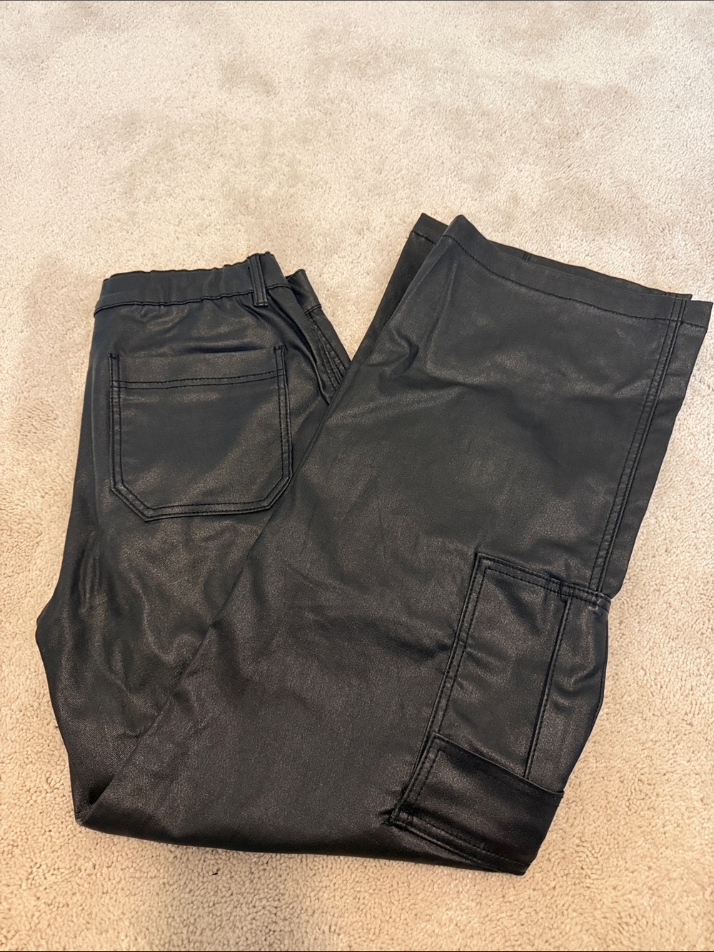 rebels Black Shiny Faux Leather Pants with Branded Waist